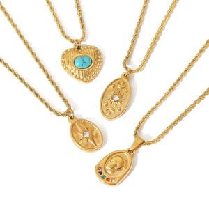 1 Piece Classic Retro Style Braid Chain Stainless Steel  Gold Color Inlay Rhinestones Women's Pendant Necklaces h5 